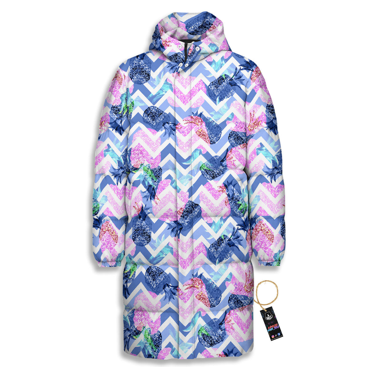 Zig Zag Pineapple Purple Print Pattern Long Down Jacket-grizzshop