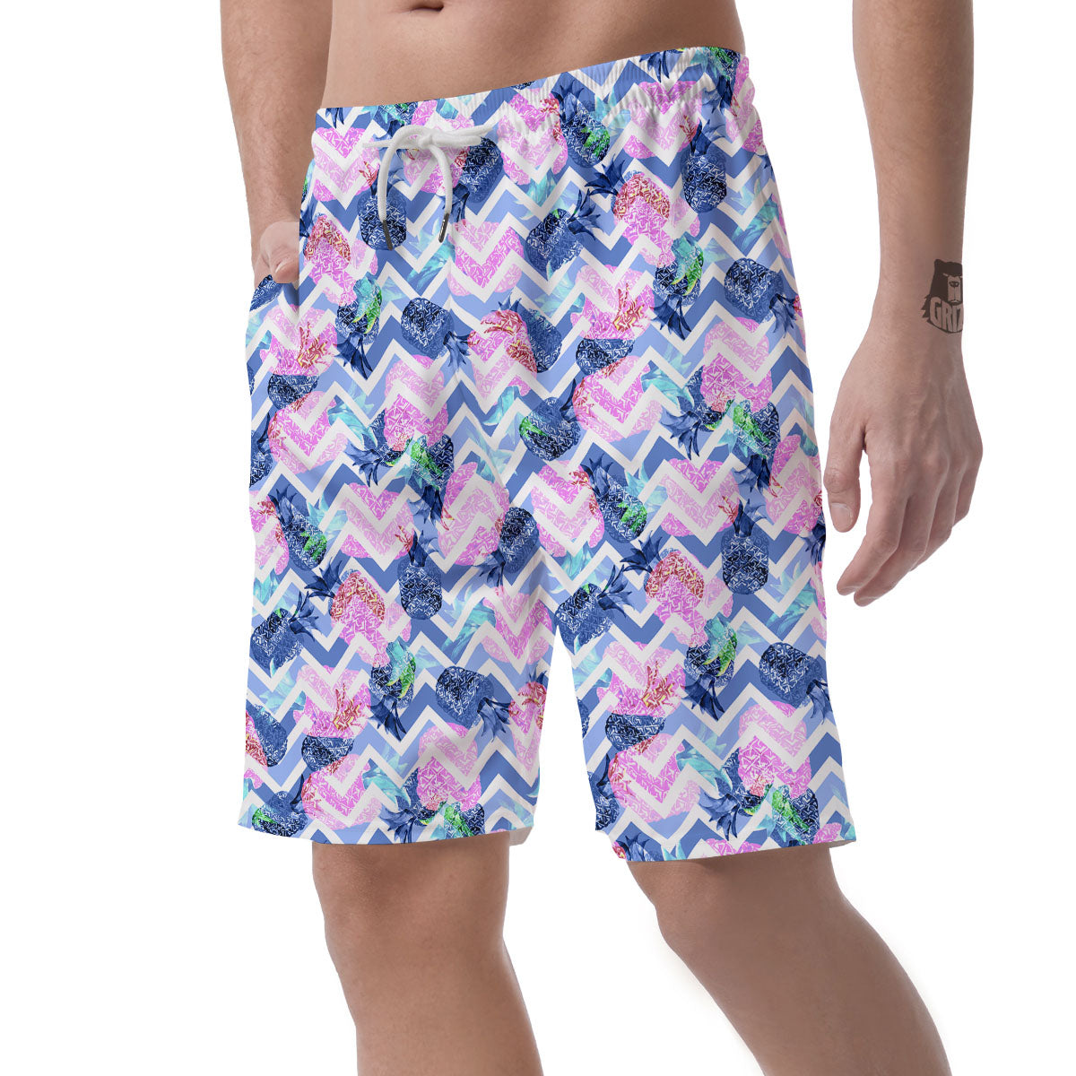 Zig Zag Pineapple Purple Print Pattern Men's Shorts-grizzshop