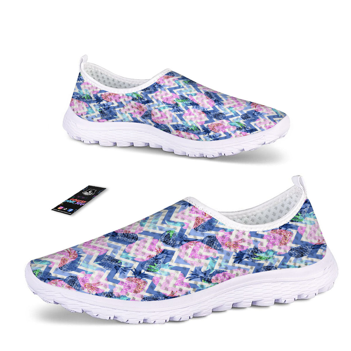 Zig Zag Pineapple Purple Print Pattern Nurse Shoes-grizzshop