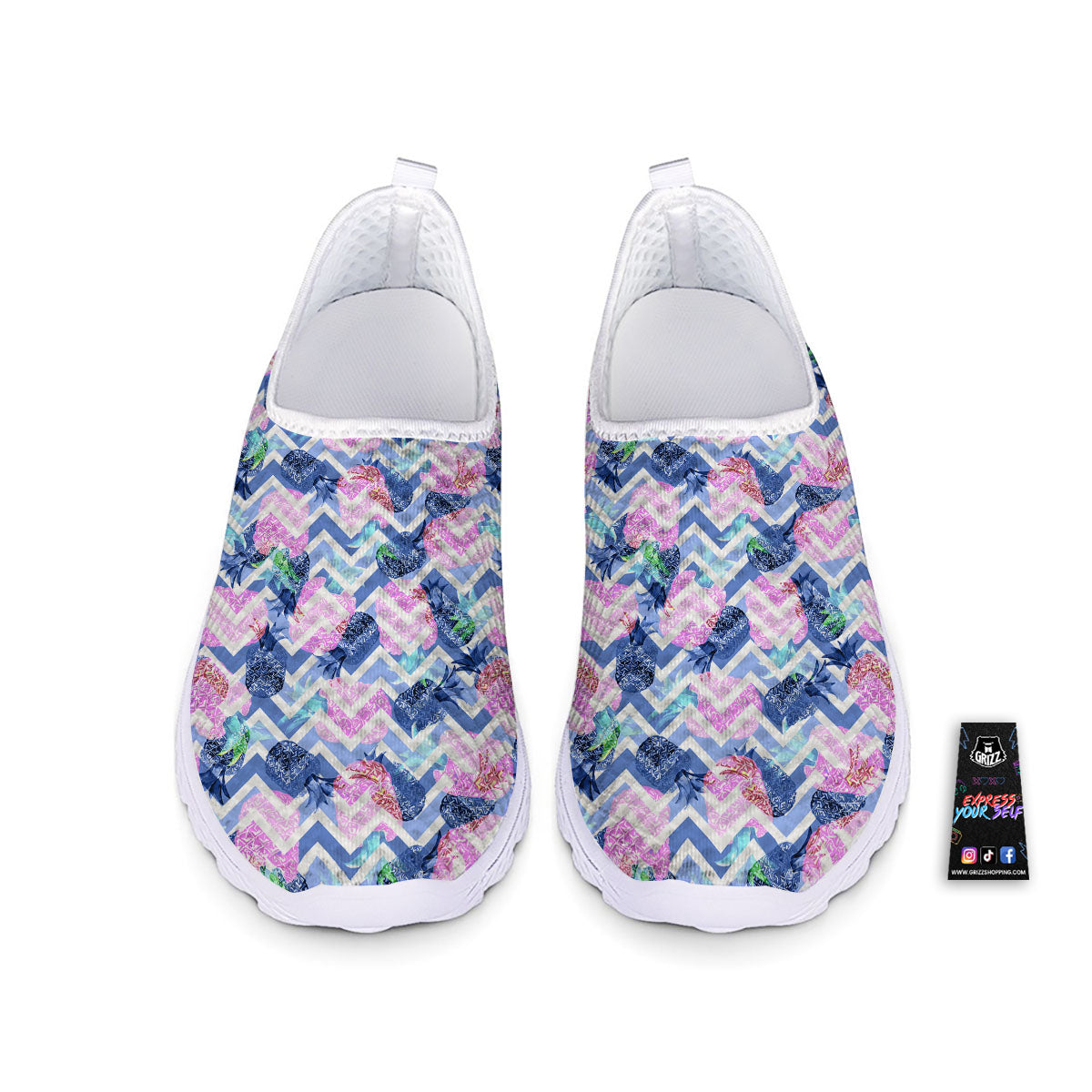 Zig Zag Pineapple Purple Print Pattern Nurse Shoes-grizzshop