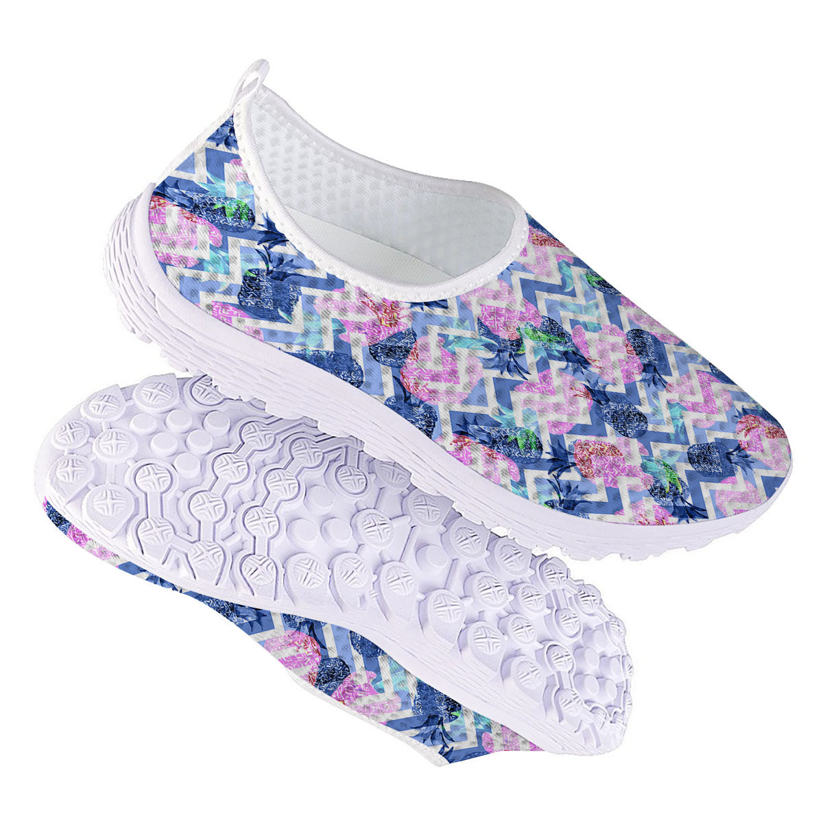Zig Zag Pineapple Purple Print Pattern Nurse Shoes-grizzshop