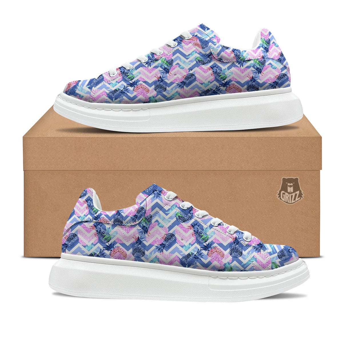 Zig Zag Pineapple Purple Print Pattern Platform Shoes-grizzshop