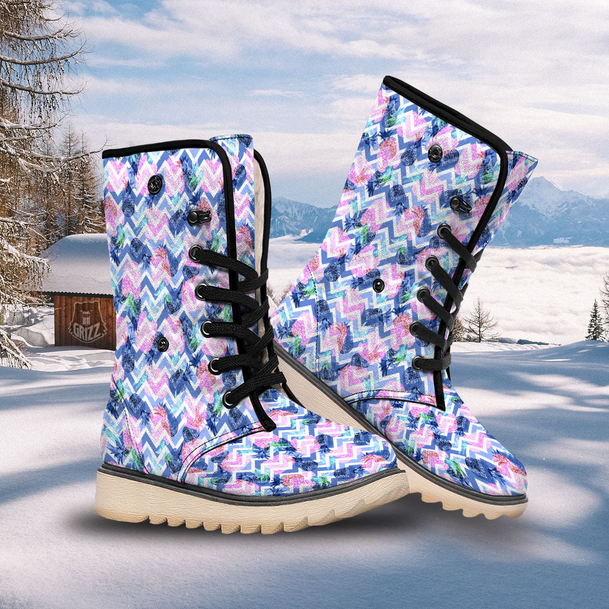 Zig Zag Pineapple Purple Print Pattern Snow Boots-grizzshop