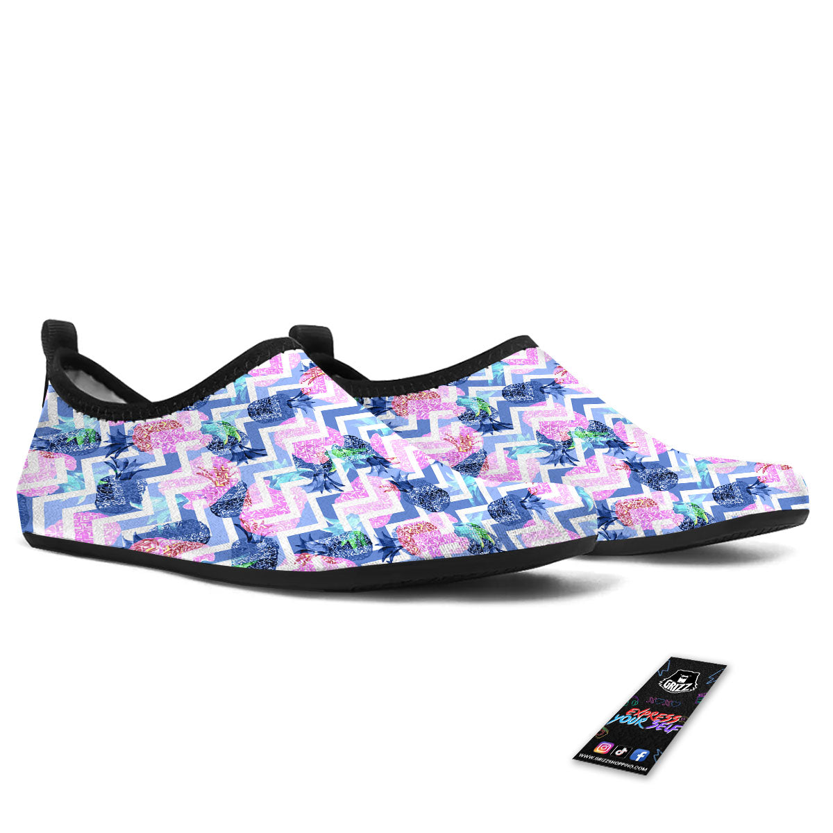 Zig Zag Pineapple Purple Print Pattern Water Shoes-grizzshop