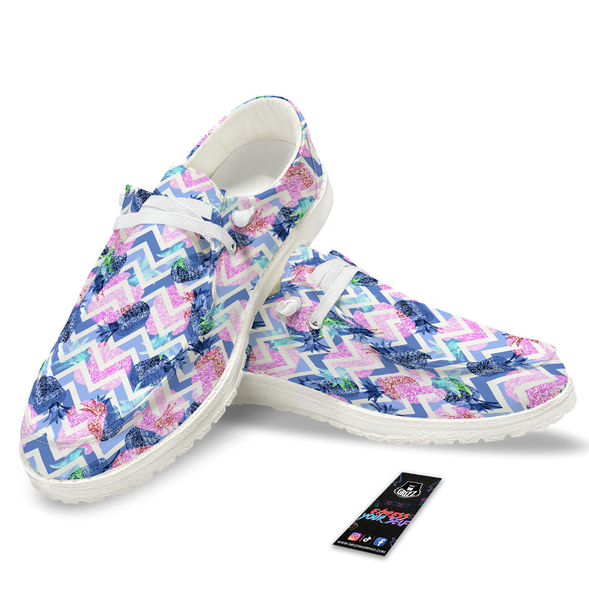 Zig Zag Pineapple Purple Print Pattern White Loafers-grizzshop