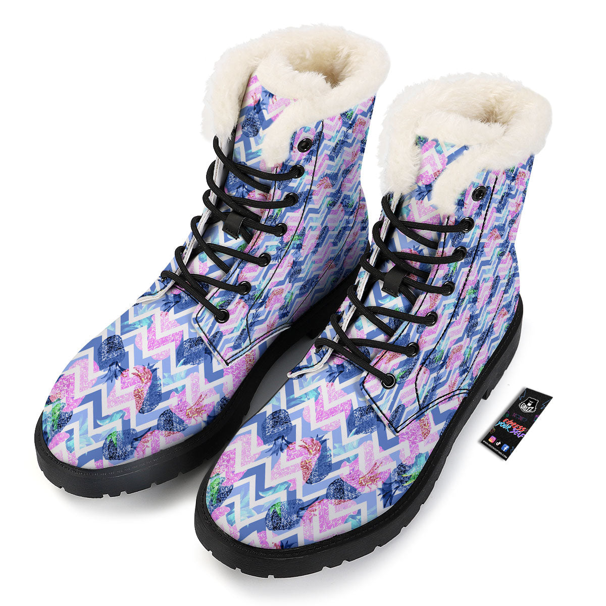 Zig Zag Pineapple Purple Print Pattern Winter Boots-grizzshop