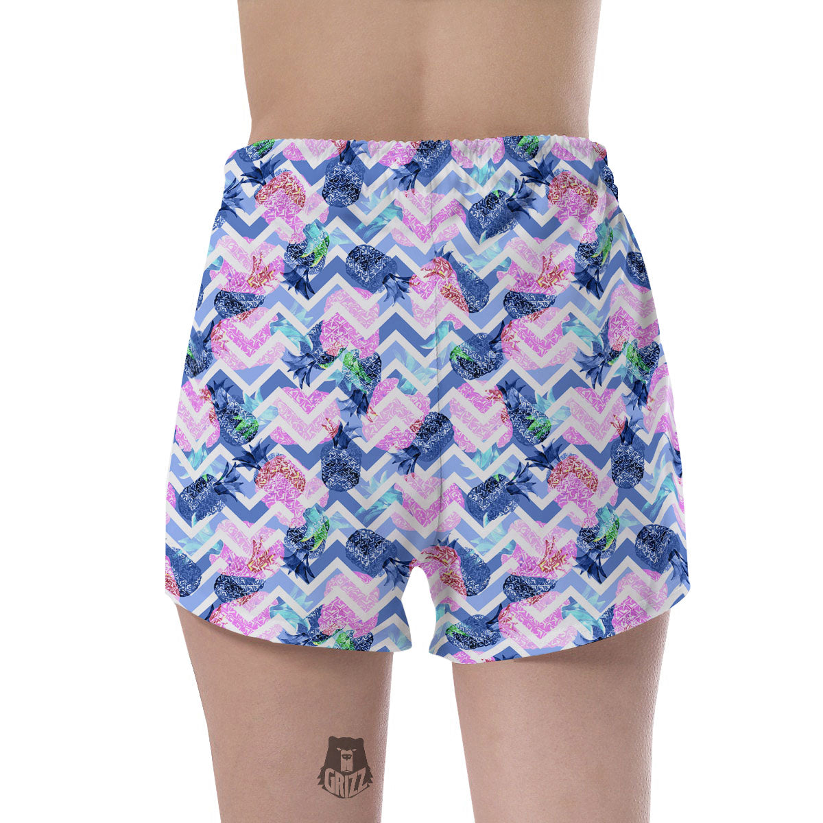 Zig Zag Pineapple Purple Print Pattern Women's Shorts-grizzshop