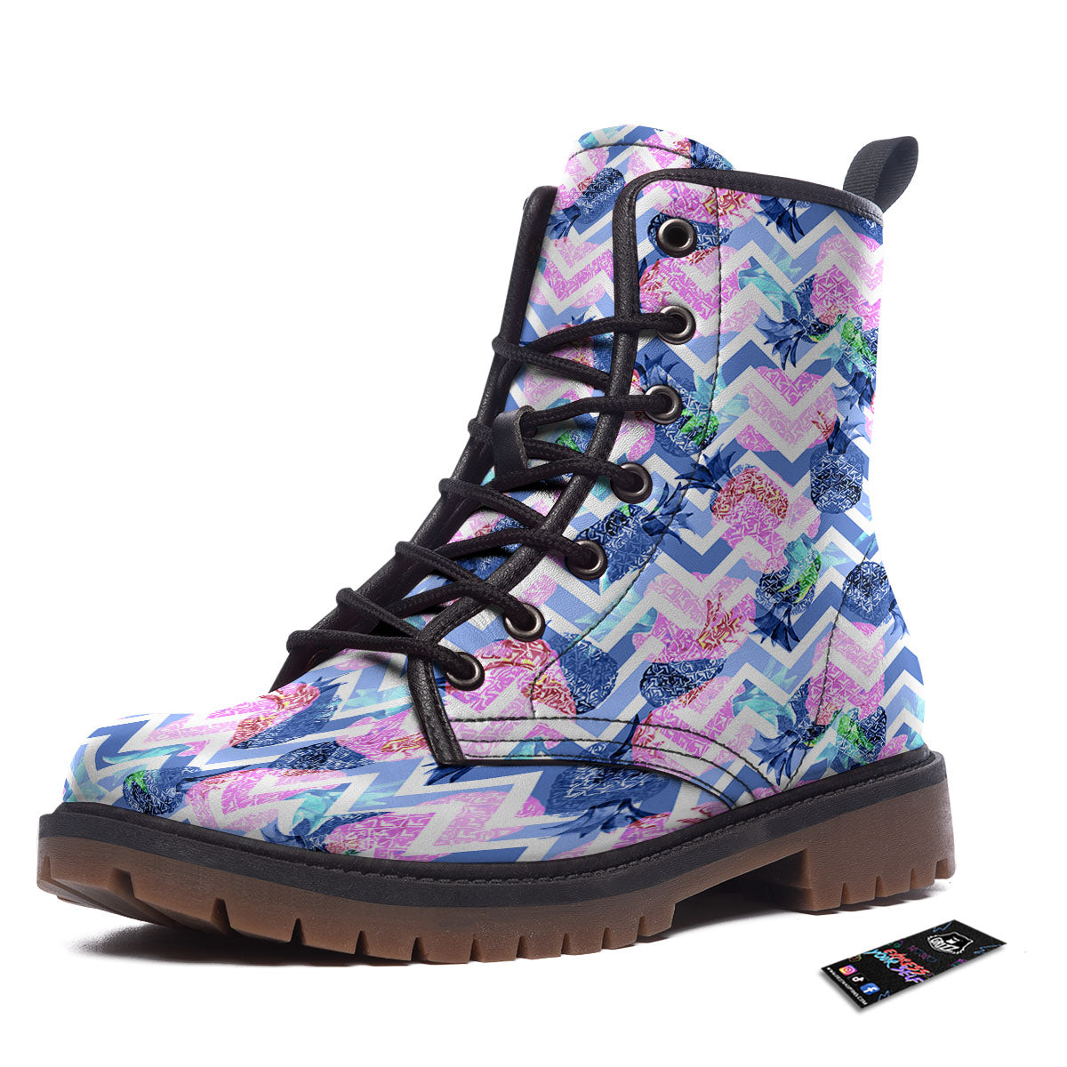 Zig Zag Pineapple Purple Print Pattern Work Boots-grizzshop