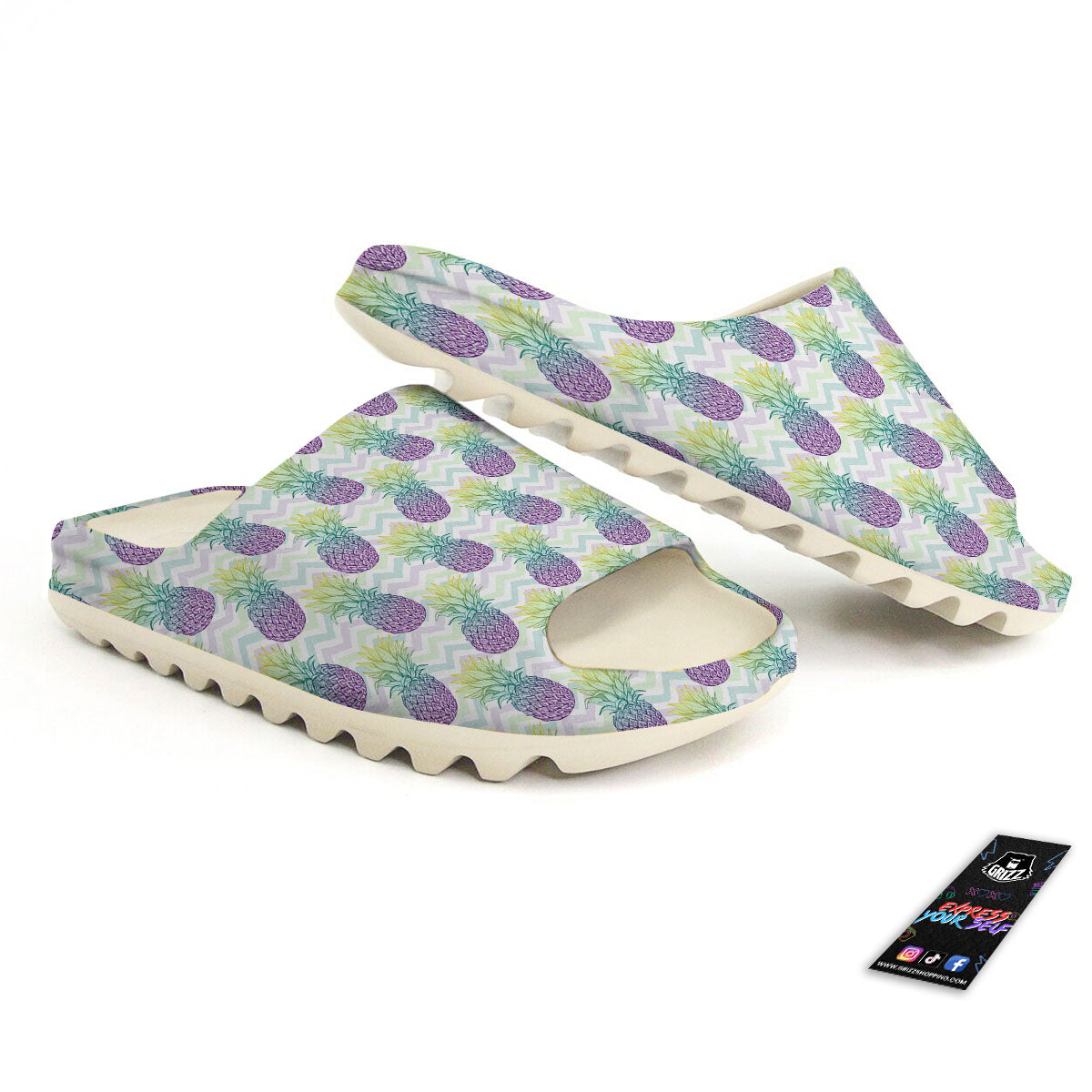 Zig Zag Pineapple Bright Print Pattern Sandals-grizzshop