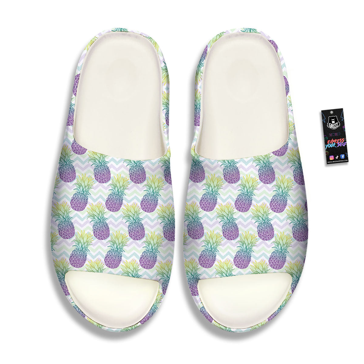 Zig Zag Pineapple Bright Print Pattern Sandals-grizzshop