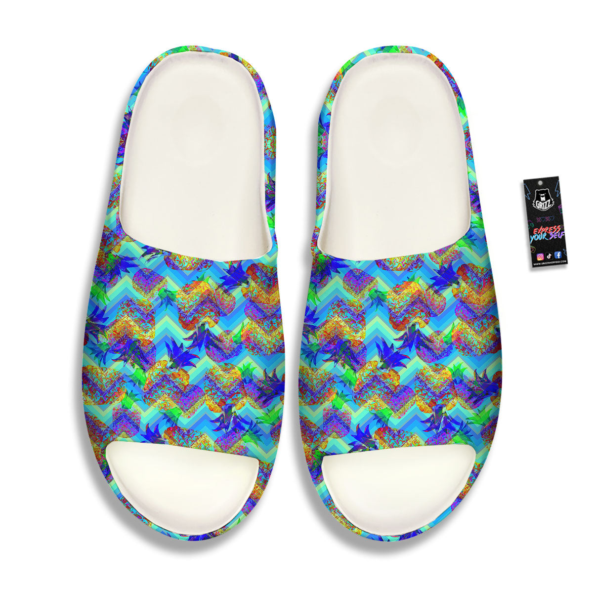 Zig Zag Pineapple Neon EDM Print Pattern Sandals-grizzshop