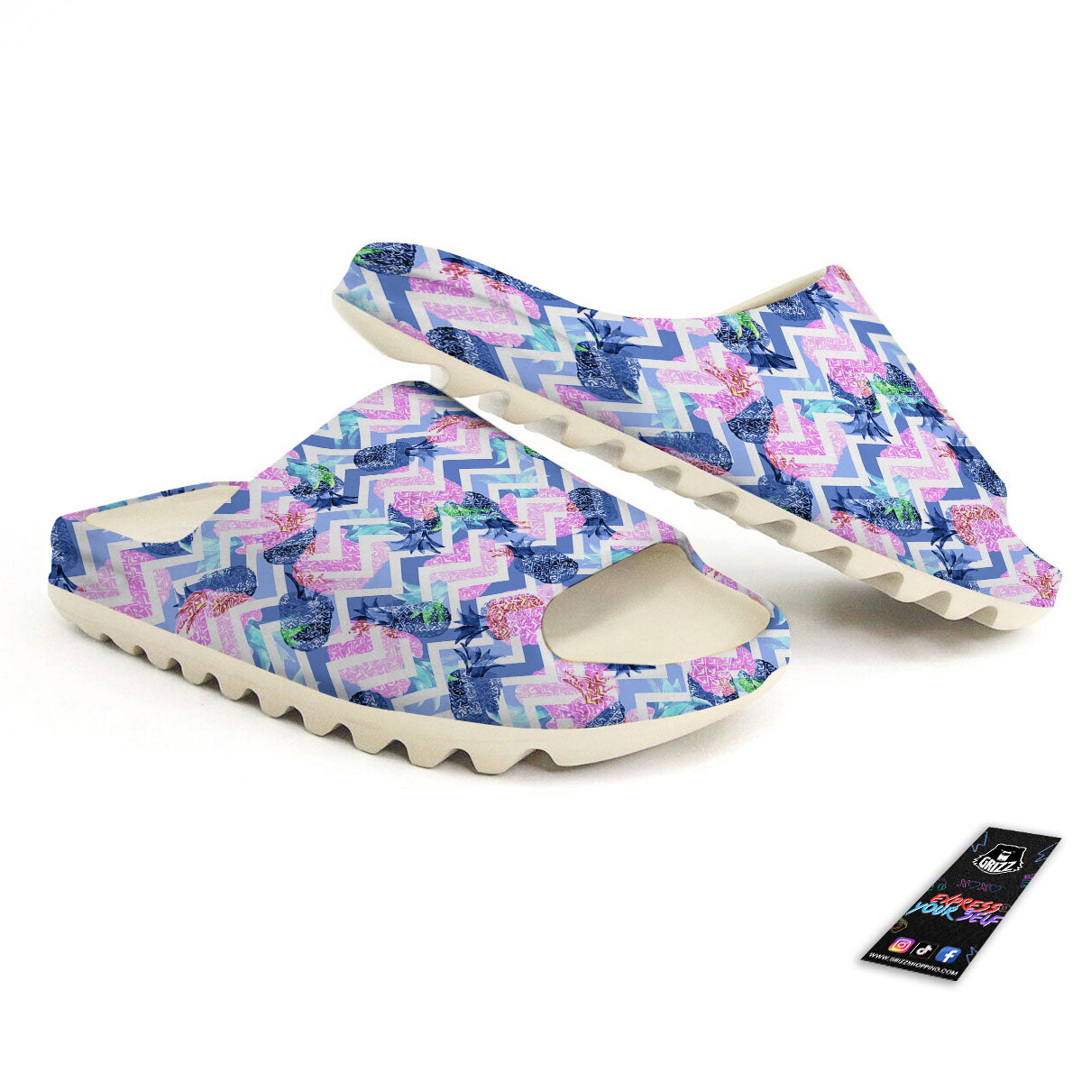 Zig Zag Pineapple Purple Print Pattern Sandals-grizzshop