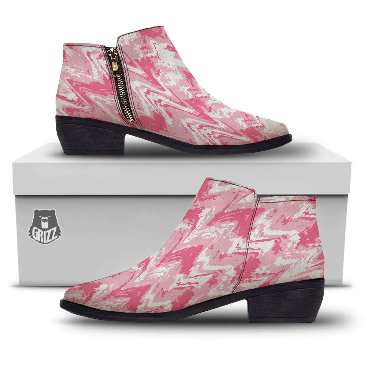 Zigzag Abstract Stripes Pink Print Pattern Ankle Boots-grizzshop