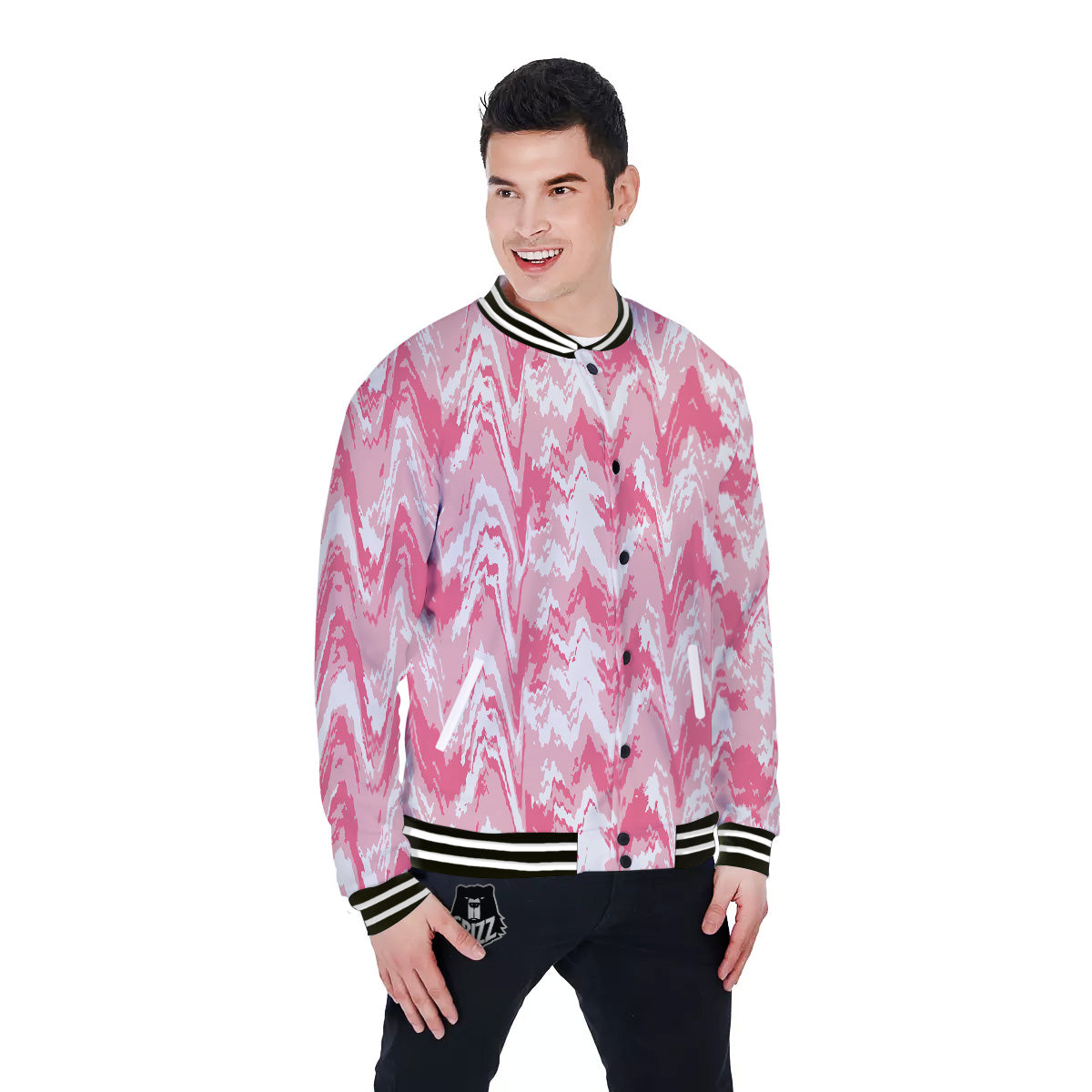 Zigzag Abstract Stripes Pink Print Pattern Baseball Jacket-grizzshop