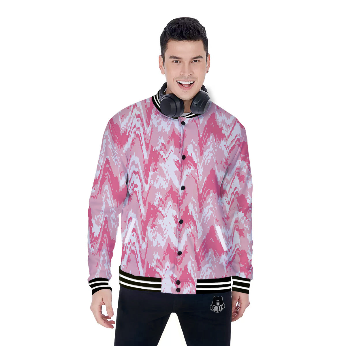 Zigzag Abstract Stripes Pink Print Pattern Baseball Jacket-grizzshop