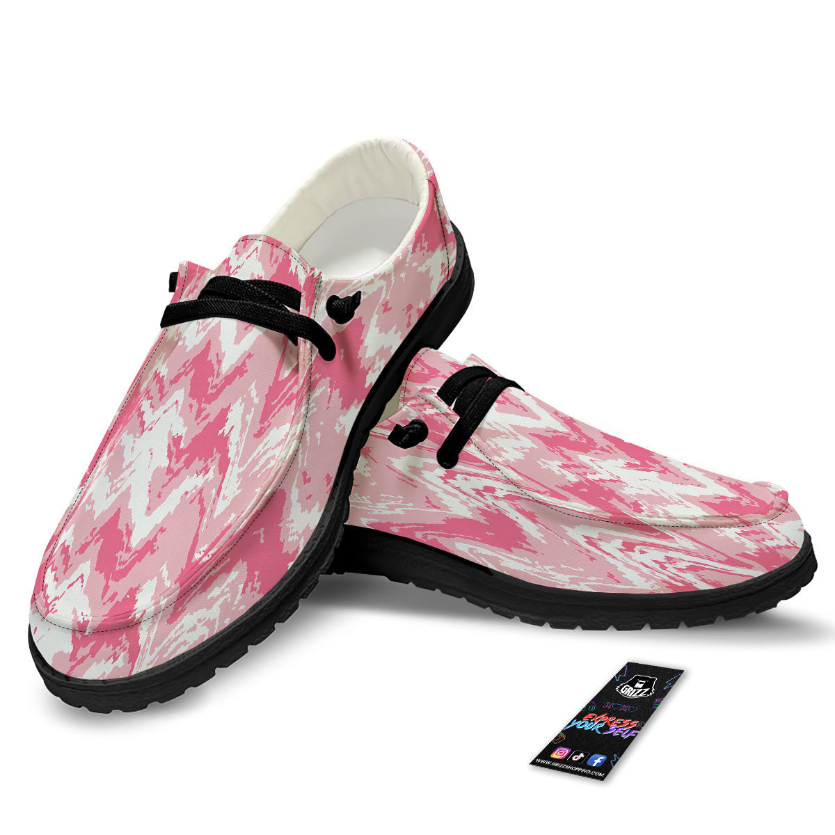 Zigzag Abstract Stripes Pink Print Pattern Black Loafers-grizzshop