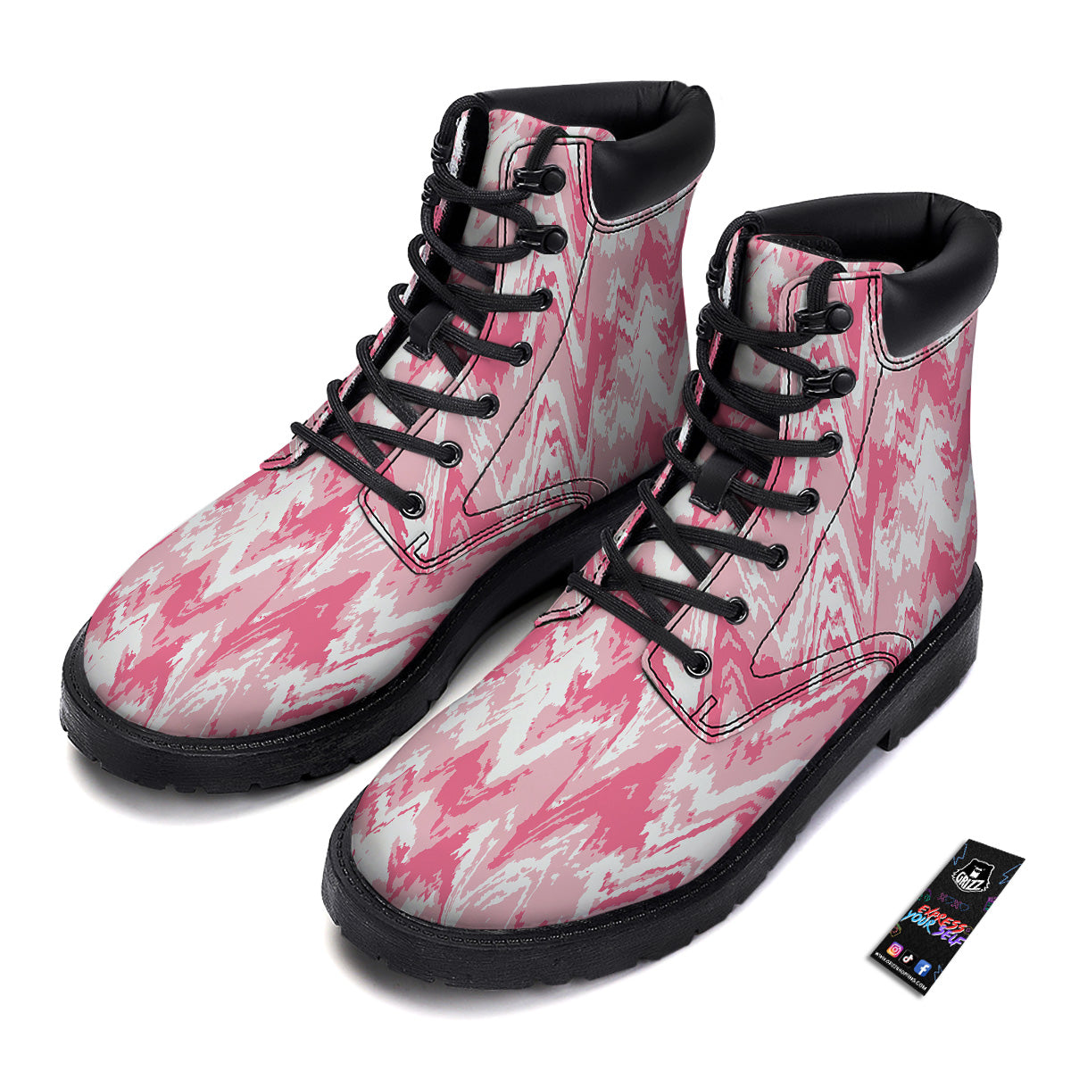 Zigzag Abstract Stripes Pink Print Pattern Boots-grizzshop