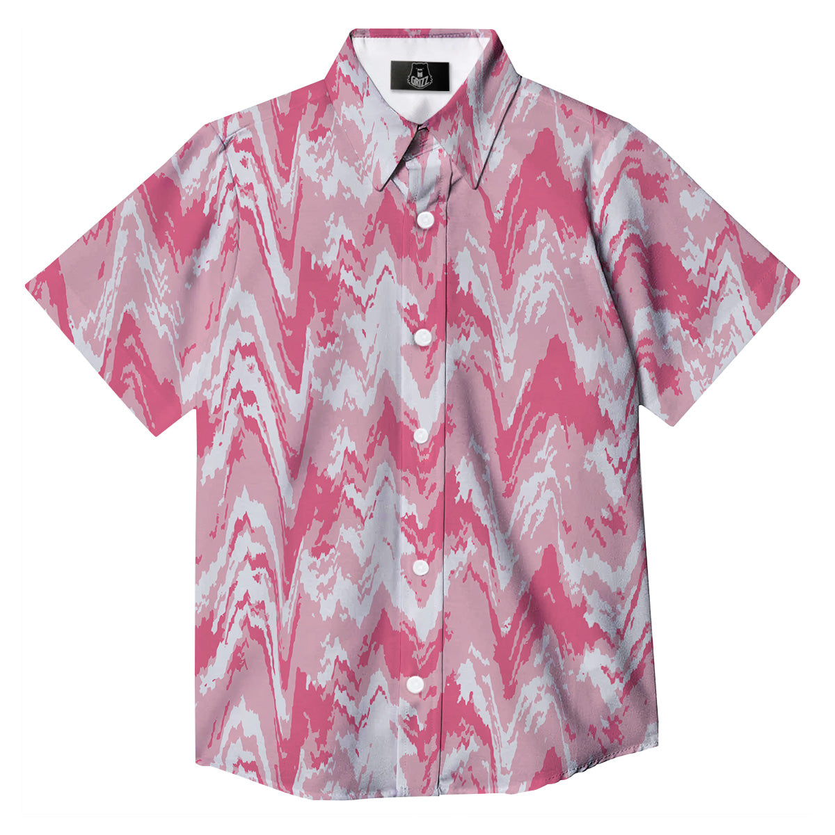Zigzag Abstract Stripes Pink Print Pattern Button Up Shirt-grizzshop