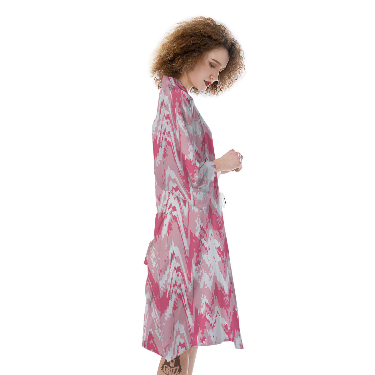 Zigzag Abstract Stripes Pink Print Pattern Kimono-grizzshop