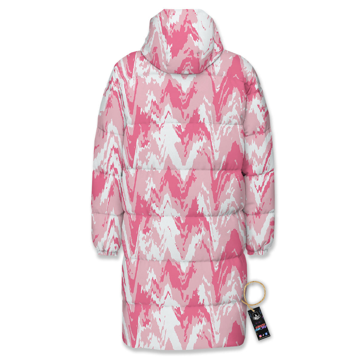 Zigzag Abstract Stripes Pink Print Pattern Long Down Jacket-grizzshop