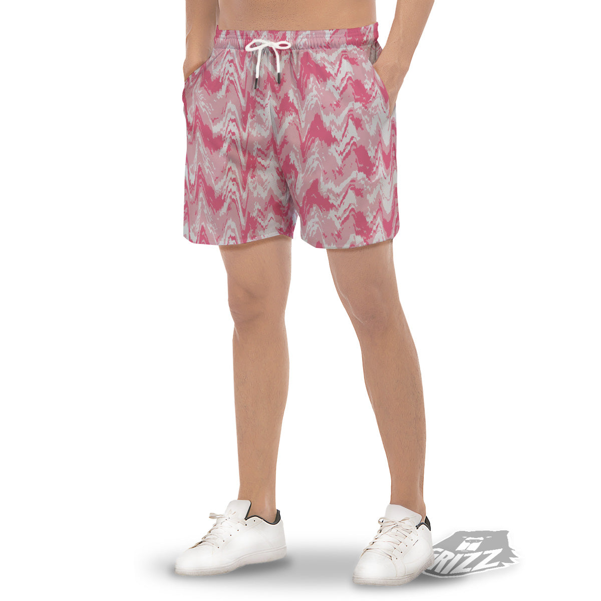 Zigzag Abstract Stripes Pink Print Pattern Men's Gym Shorts-grizzshop