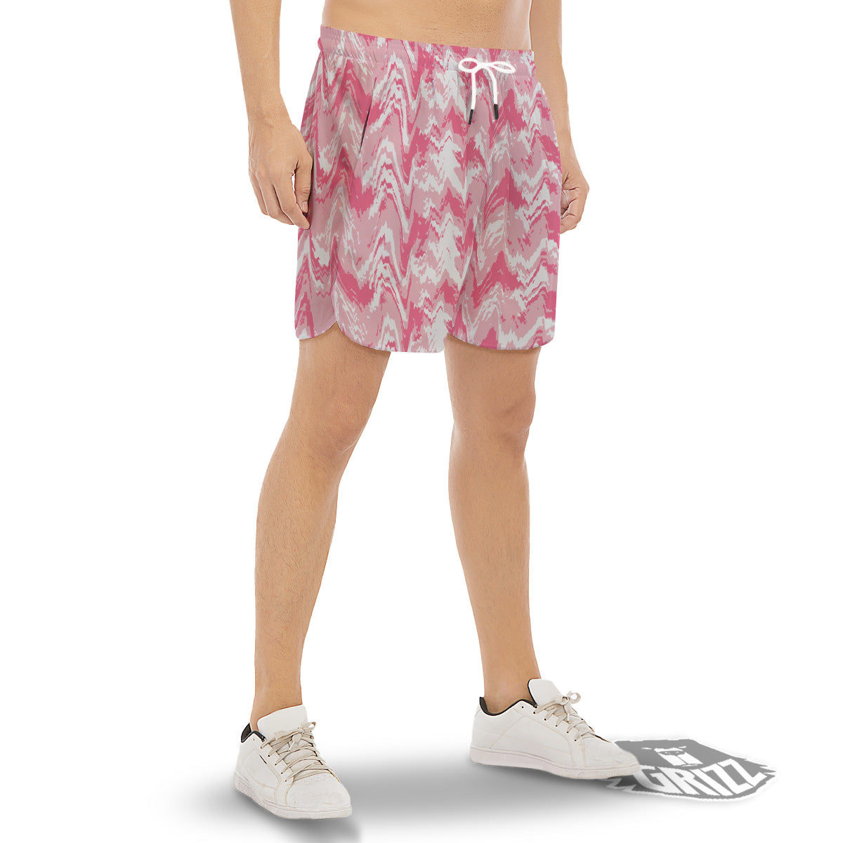 Zigzag Abstract Stripes Pink Print Pattern Men's Gym Shorts-grizzshop