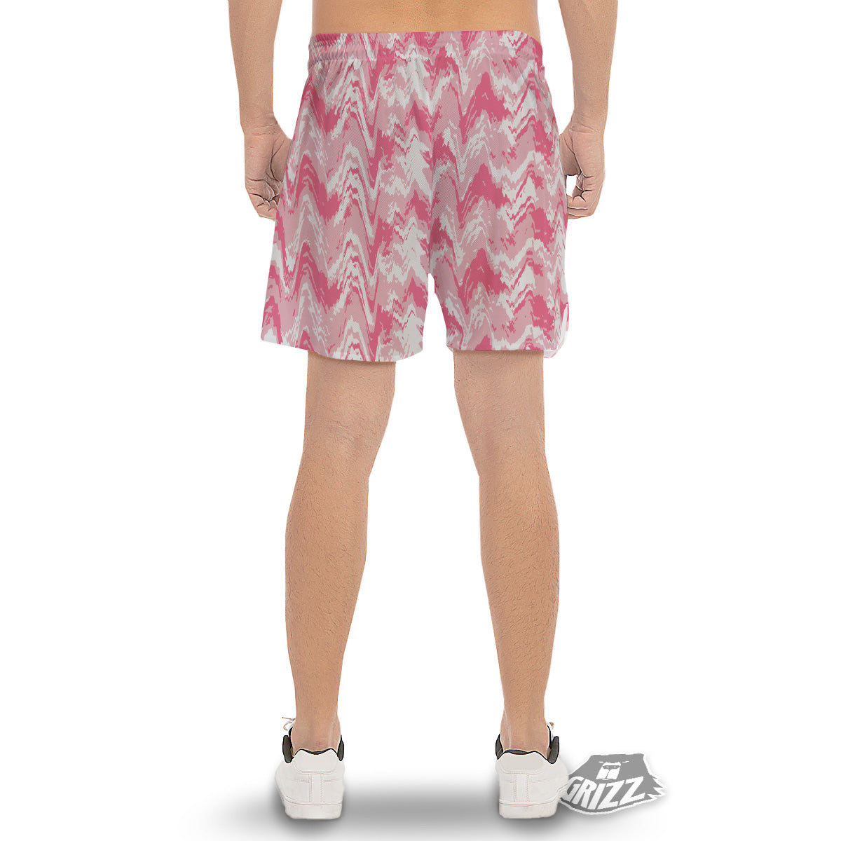 Zigzag Abstract Stripes Pink Print Pattern Men's Gym Shorts-grizzshop