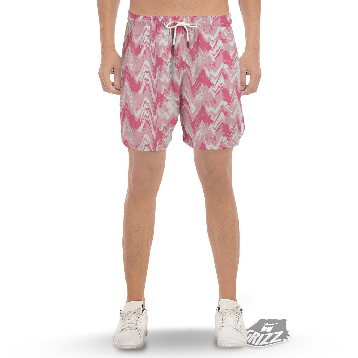 Zigzag Abstract Stripes Pink Print Pattern Men's Gym Shorts-grizzshop
