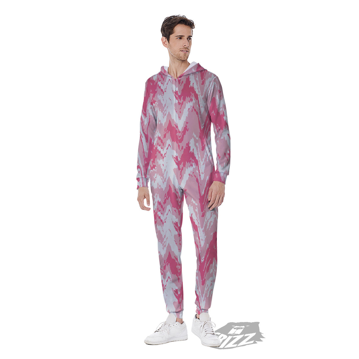 Zigzag Abstract Stripes Pink Print Pattern Men's Jumpsuit-grizzshop