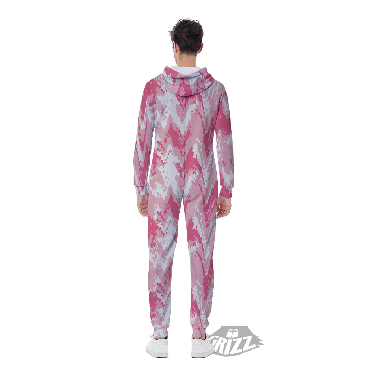 Zigzag Abstract Stripes Pink Print Pattern Men's Jumpsuit-grizzshop