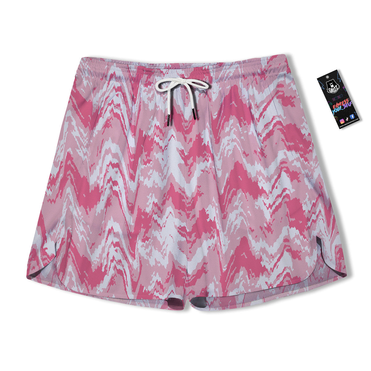 Zigzag Abstract Stripes Pink Print Pattern Men's Running Shorts-grizzshop