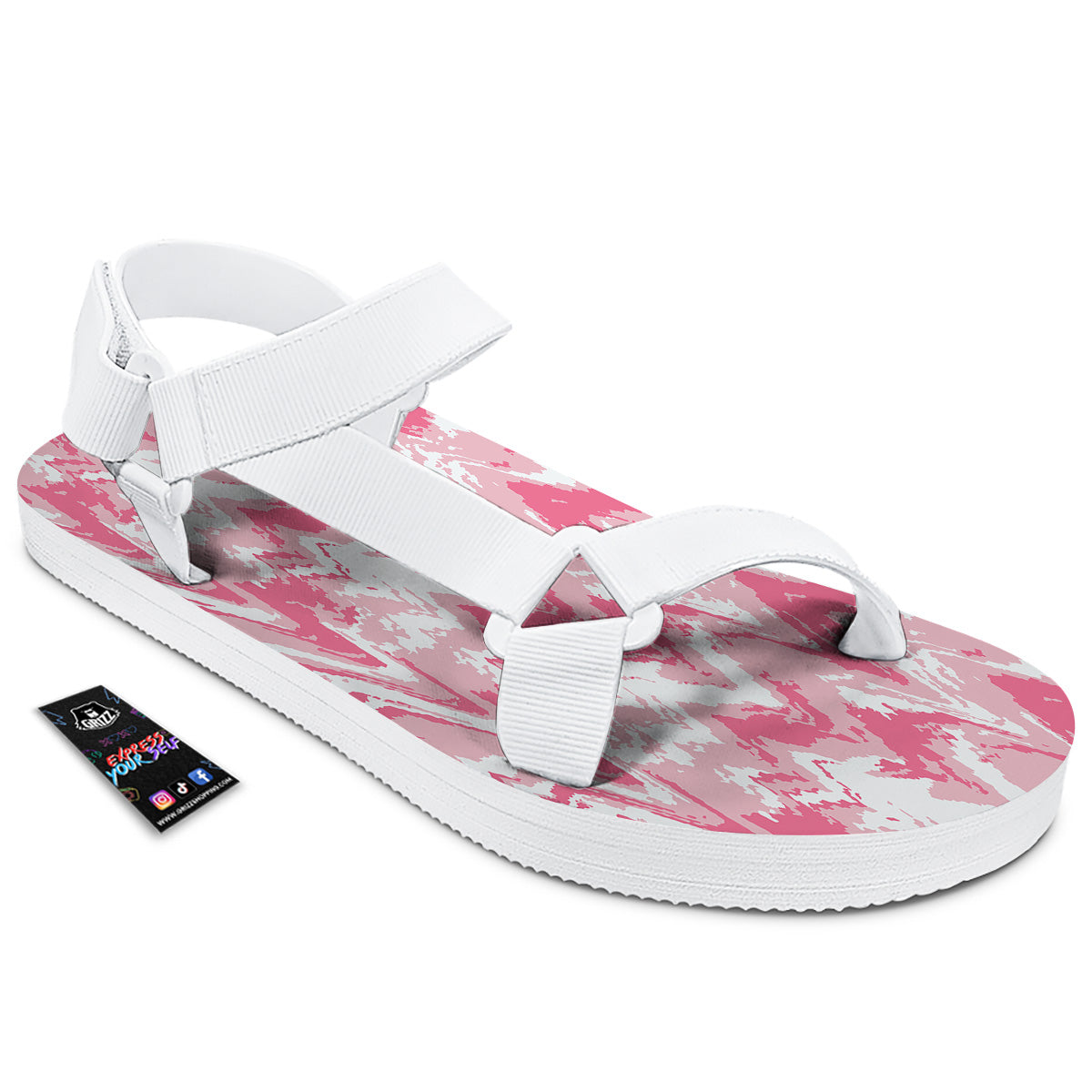 Zigzag Abstract Stripes Pink Print Pattern White Open Toe Sandals-grizzshop