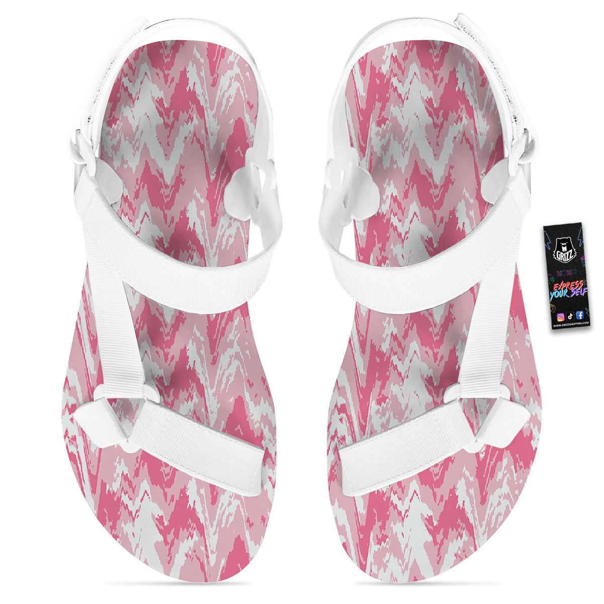 Zigzag Abstract Stripes Pink Print Pattern White Open Toe Sandals-grizzshop
