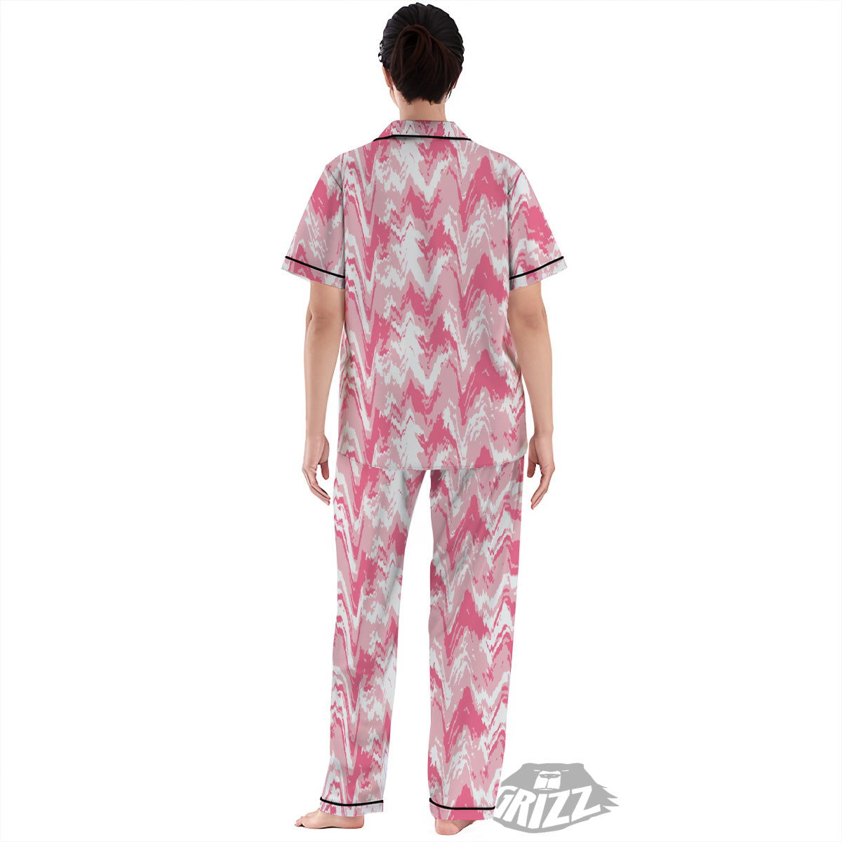 Zigzag Abstract Stripes Pink Print Pattern Women's Pajamas Set-grizzshop