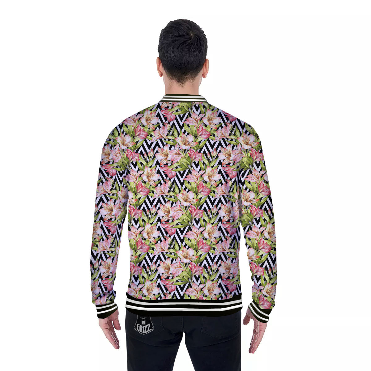 Zigzag Alstroemeria Pastel Print Pattern Baseball Jacket-grizzshop
