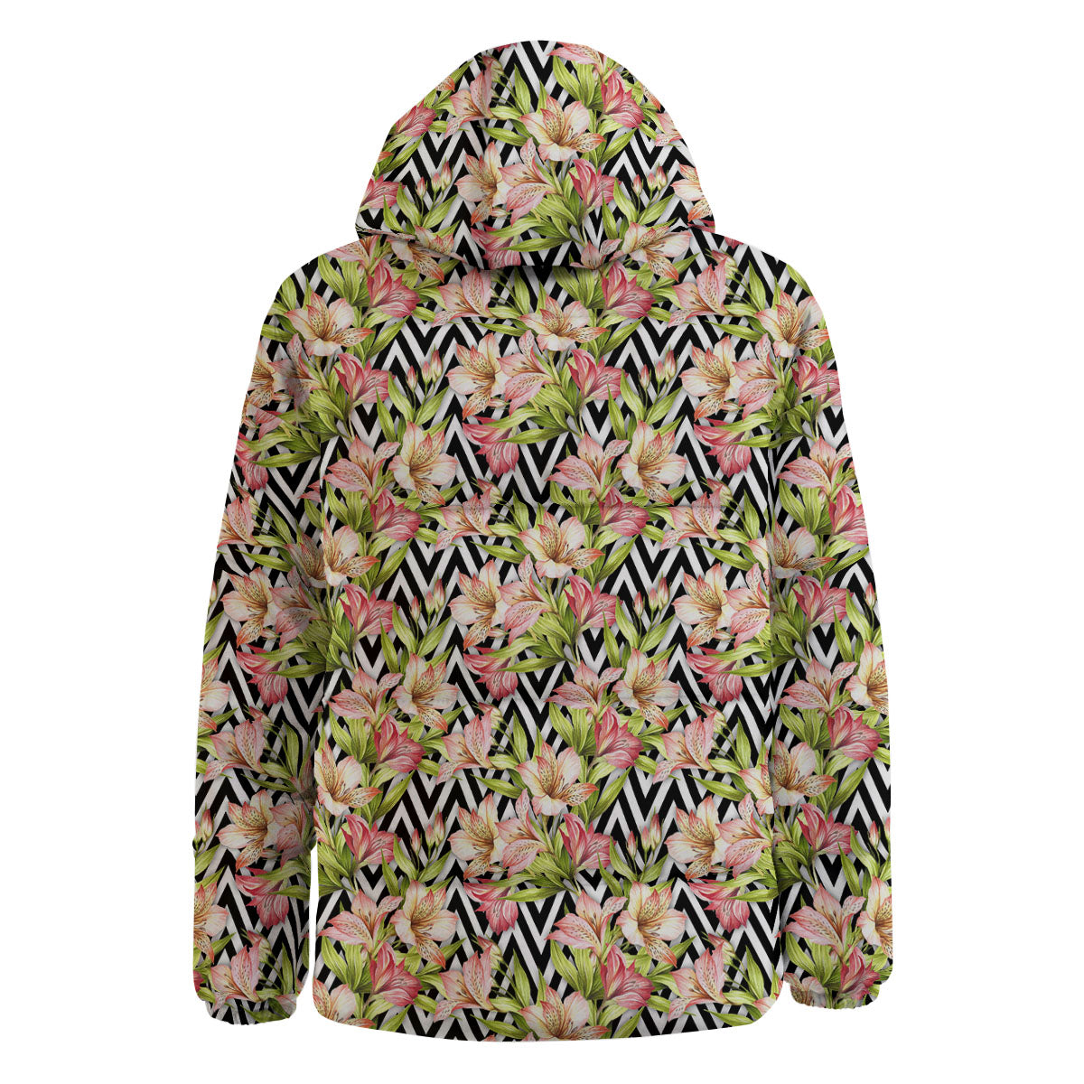 Zigzag Alstroemeria Pastel Print Pattern Down Jacket-grizzshop