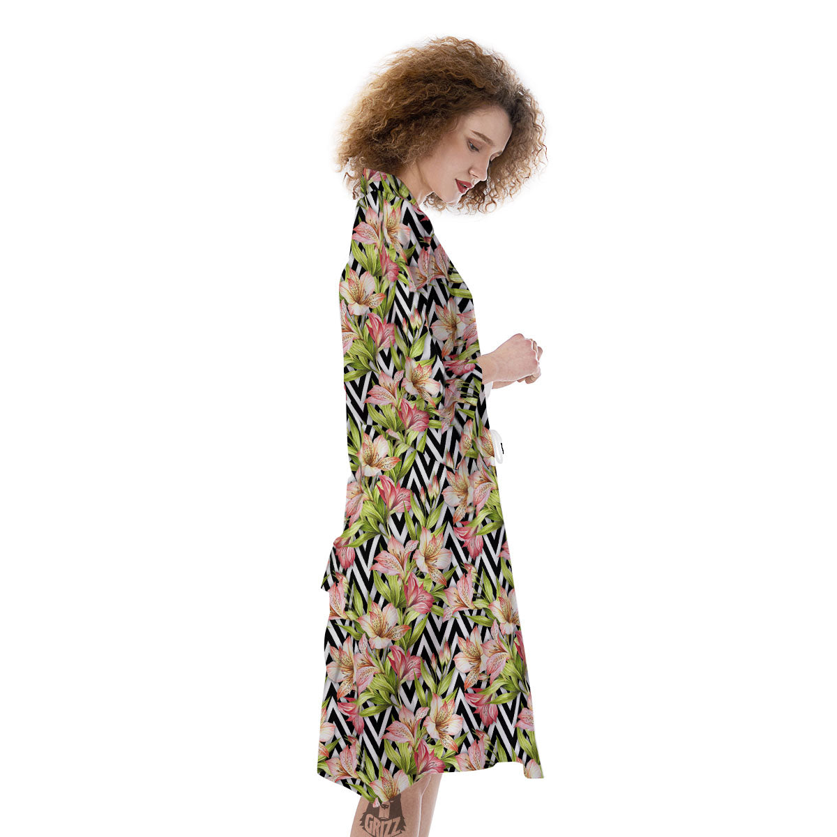 Zigzag Alstroemeria Pastel Print Pattern Kimono-grizzshop