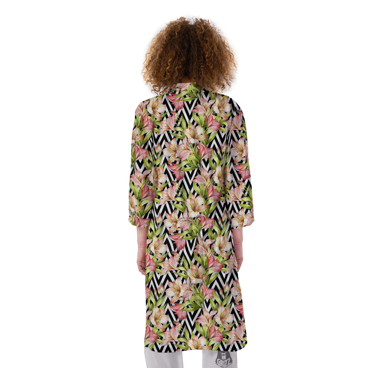 Zigzag Alstroemeria Pastel Print Pattern Kimono-grizzshop