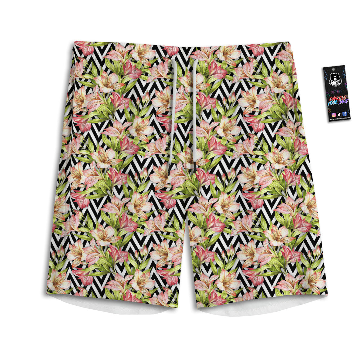 Zigzag Alstroemeria Pastel Print Pattern Men's Athletic Shorts