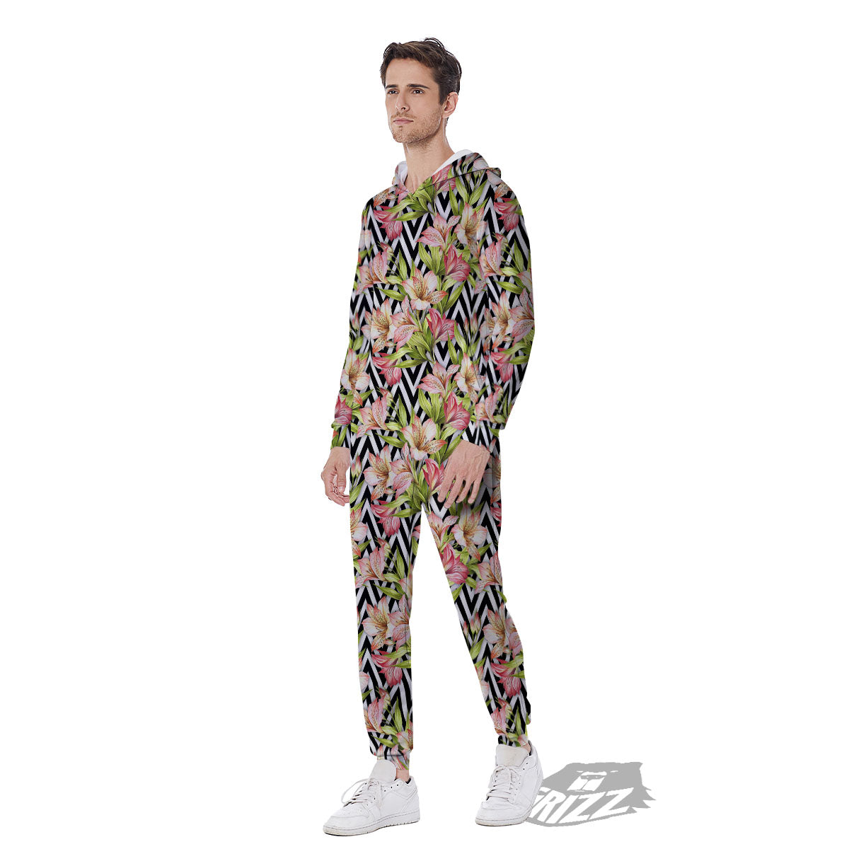 Zigzag Alstroemeria Pastel Print Pattern Men's Jumpsuit-grizzshop