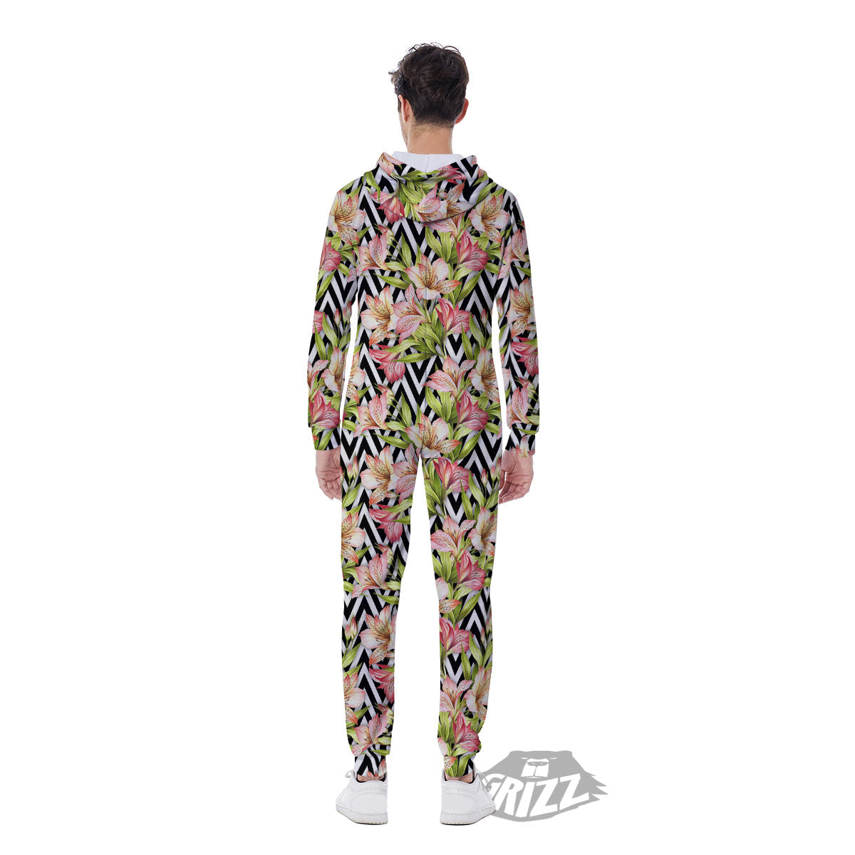 Zigzag Alstroemeria Pastel Print Pattern Men's Jumpsuit-grizzshop