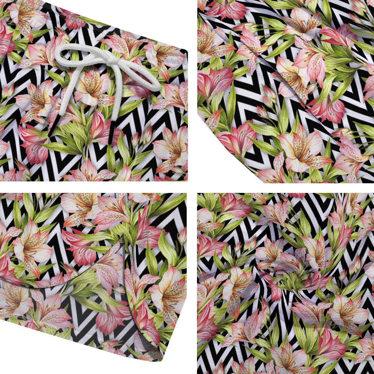 Zigzag Alstroemeria Pastel Print Pattern Men's Running Shorts-grizzshop