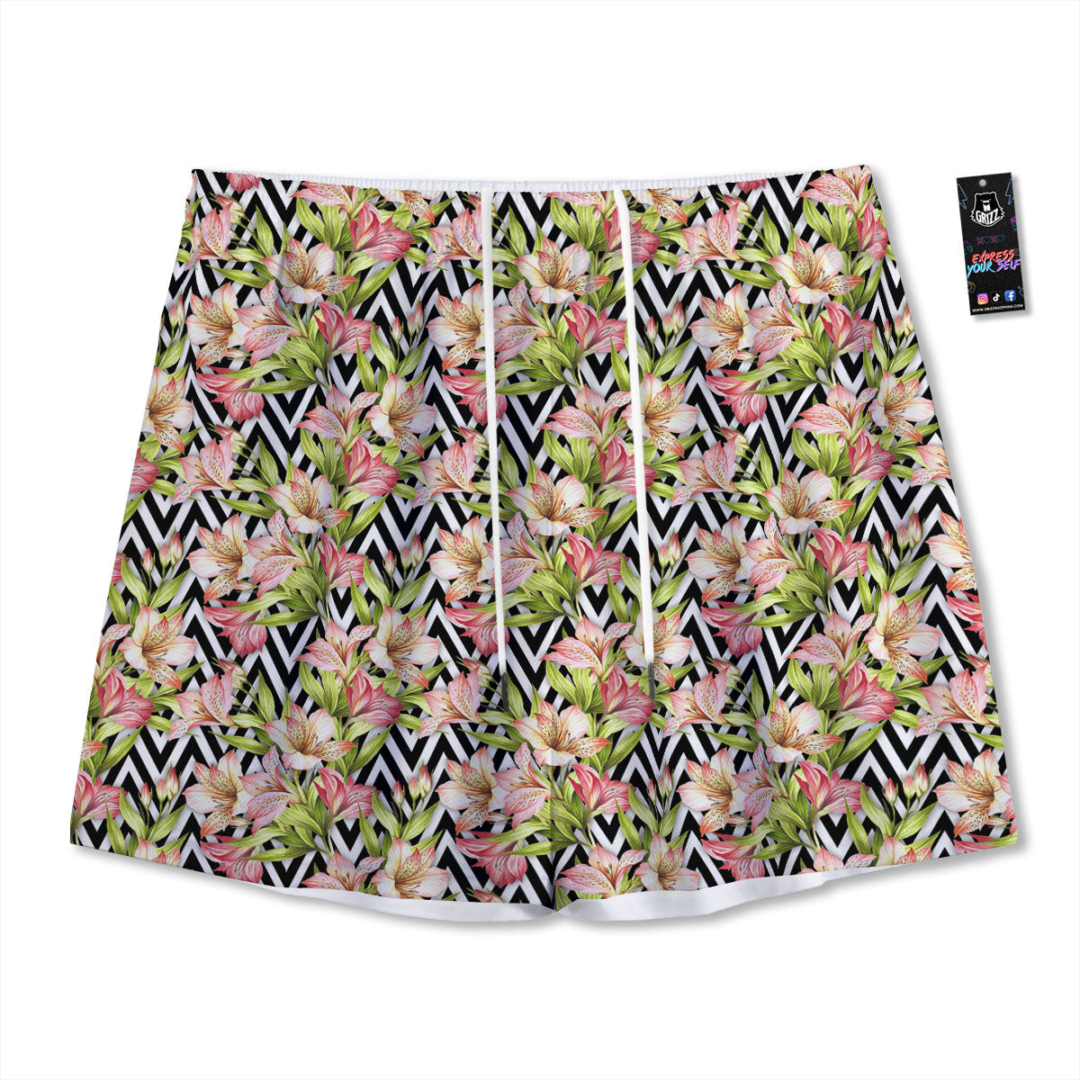 Zigzag Alstroemeria Pastel Print Pattern Mesh Shorts