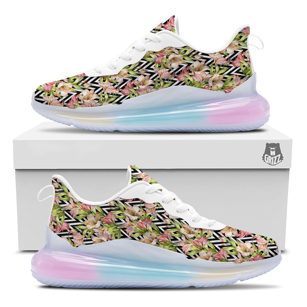 Zigzag Alstroemeria Pastel Print Pattern Running Sneakers-grizzshop