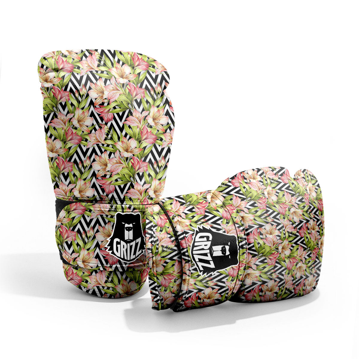 Zigzag Alstroemeria Pastel Print Pattern Pro Boxing Glove