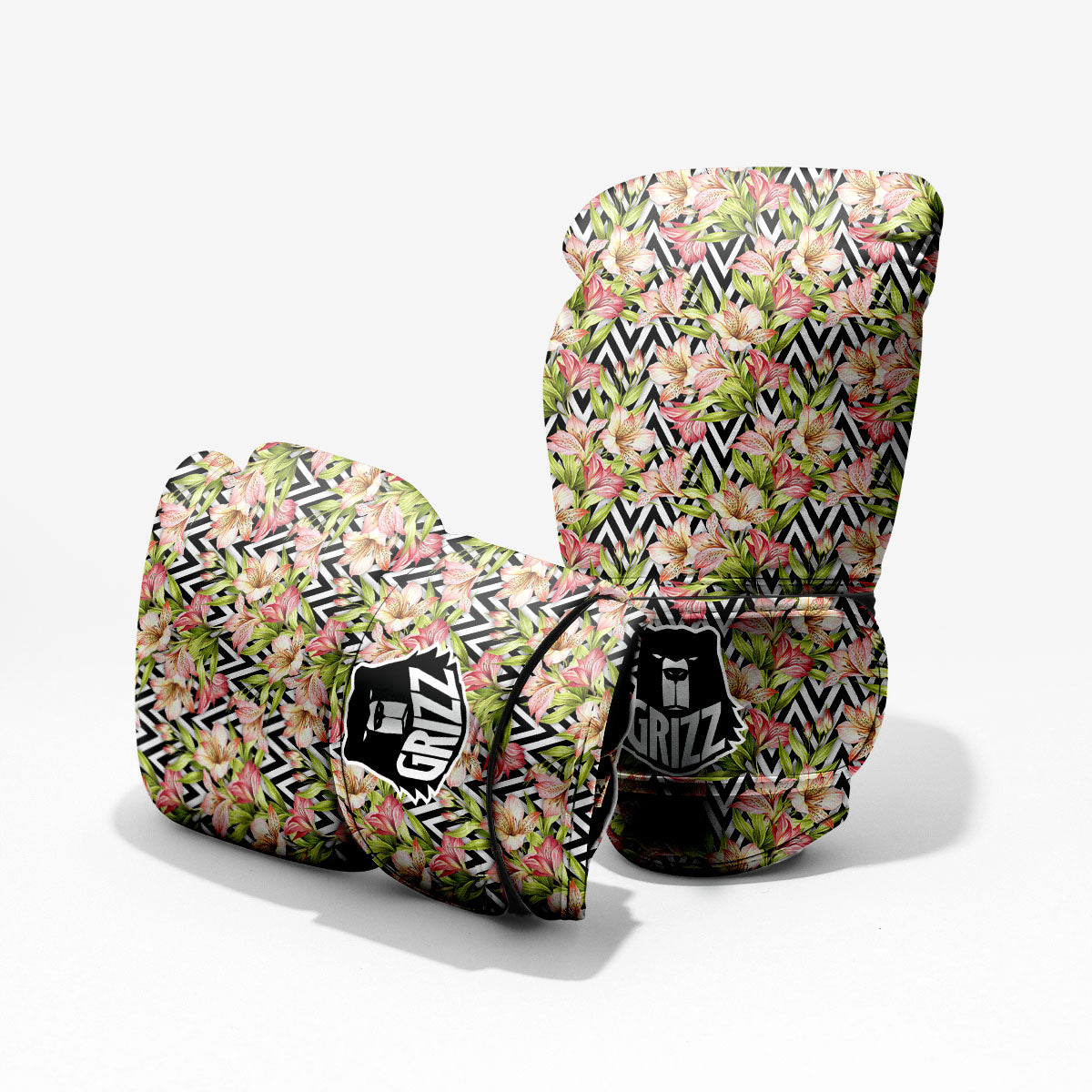 Zigzag Alstroemeria Pastel Print Pattern Pro Boxing Glove