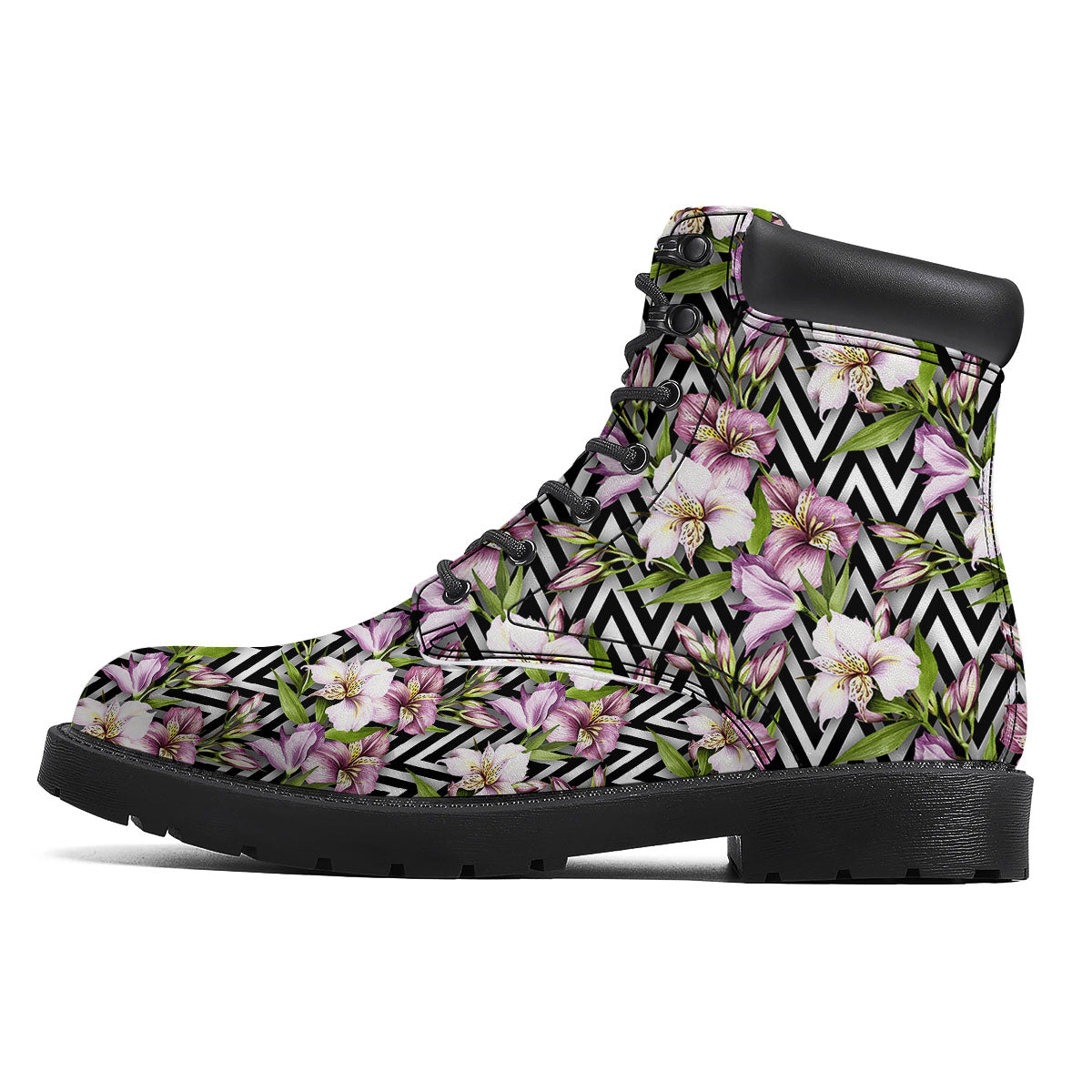 Zigzag Alstroemeria Purple Print Pattern Boots-grizzshop