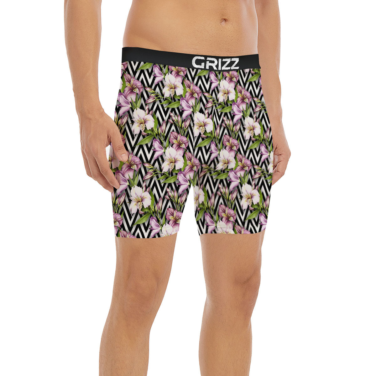 Zigzag Alstroemeria Purple Print Pattern Boxer Briefs-grizzshop