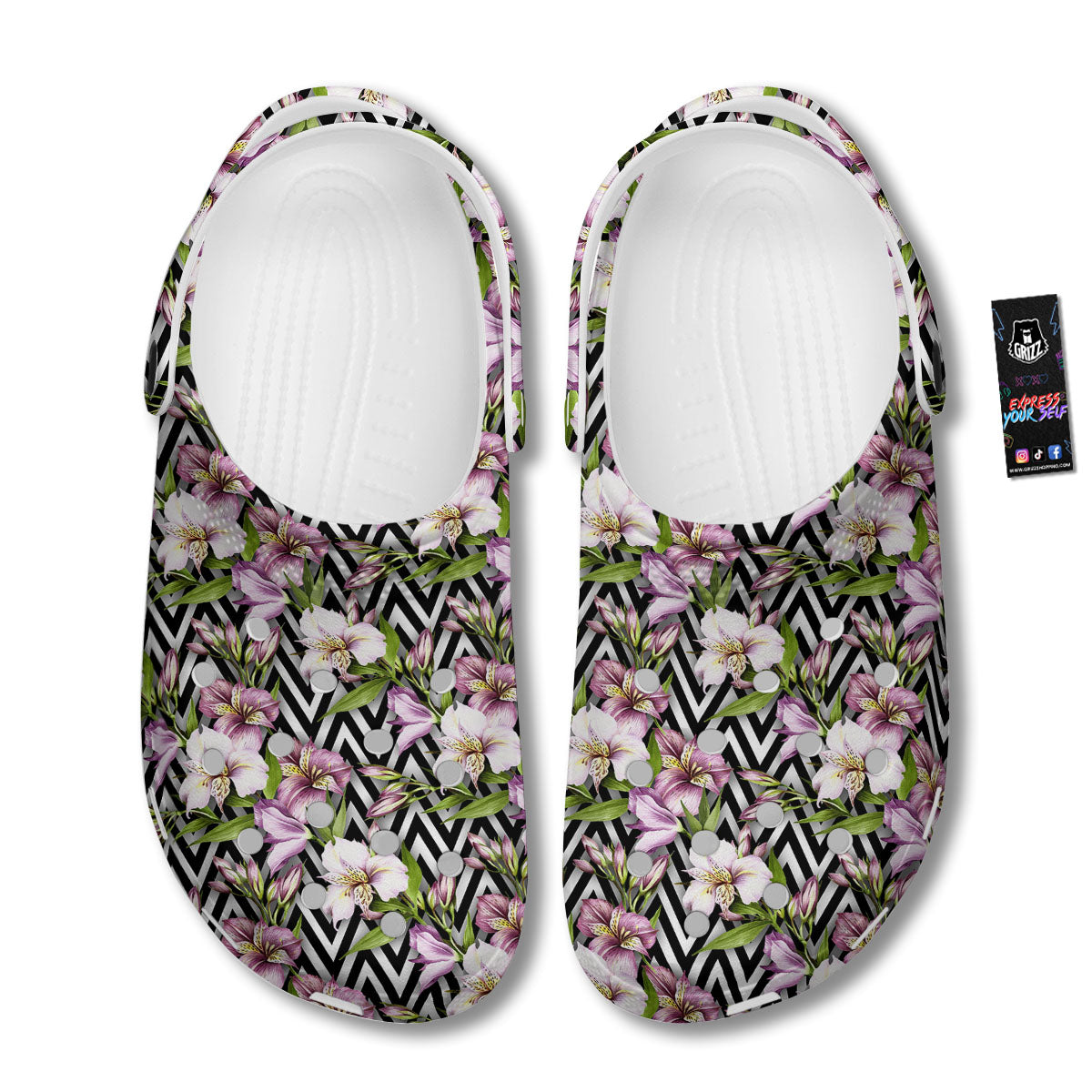Zigzag Alstroemeria Purple Print Pattern Clog-grizzshop