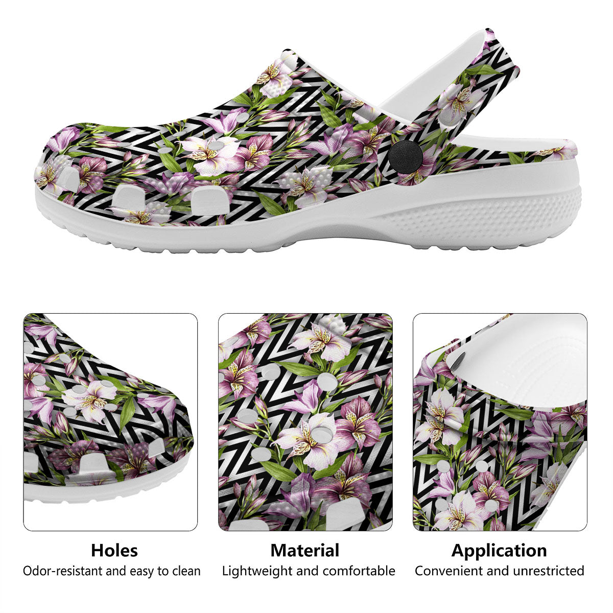 Zigzag Alstroemeria Purple Print Pattern Clog-grizzshop